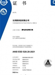 祝賀比利歐科技(香港)有限公司2024年快速通過ESD認證并獲得證書