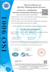 祝賀立訊技術(越南)有限公司 LUXSHARE TECHNOLOGIES (VIETNAM) CO., LTD 2024年快速通過ISO9001認證