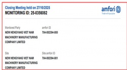 祝賀越南NEW HENGYANG VIET NAM MACHINERY MANUFACTURING COMPANY LIMITED2025年快速通過(guò)SGS-BSCI驗(yàn)廠